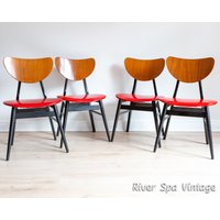 4 Mid Century Esszimmerstühle Rot Schwarz Schmetterling Stühle 1950Er 1960Er Jahre Bunte Vintage Ebenholz Retro Mcm von RiverSpaVintage