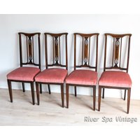 Set Von 4 Jugendstil Edwardian Strung Eingelegte Boxwood Mahagoni Esszimmerstühle, Antike Esszimmerstühle von RiverSpaVintage