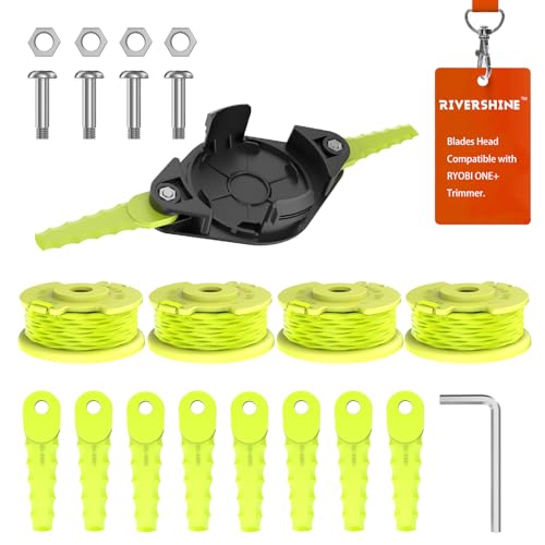 Rivershine ACFHRL2 Unkrautvernichter Kopf Ersatz mit 10 Kunststoffklingen kompatibel mit Ryobi 18V und 24V Trimmern (1+ 1+ 10+ 4+ 4) von Rivershine