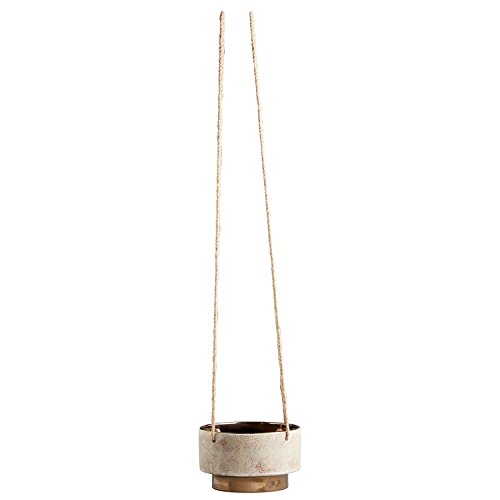 Amazon Marke - Rivet Blumentopf zum Aufhängen, Steingut, mit Seil Wide Grey/Gold grau von Rivet