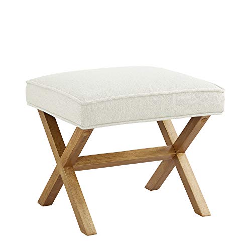 Amazon Basics Moderner Polsterhocker, gepolstert, quadratisch, für Eingangsbereich, Flur, Wohnzimmer, Leinen, Massivholz, Elfenbeinfarben, 45.7 x 50.8 x 45.7 cm von Amazon Basics