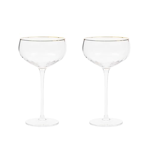 Riviera Maison Champagnergläser Durchsichtig, Goldener Rand, Buntes Glas, Cava Weinglas, Handgefertigt - Les Saisies Coupe Glass 300 ml - Glas - (ØxH) 10.5x19 - Satz von 2 Stück von Riviera Maison