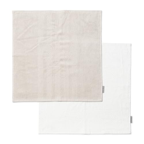 Riviera Maison Küchentuch-Set von 2 Küchenhandtuch weiß und beige quadratisch 50x50 cm Abwaschbare Küchentextilien aus Baumwolle - RM Identity Kitchen Towel - (LxB) 50x50 von Riviera Maison