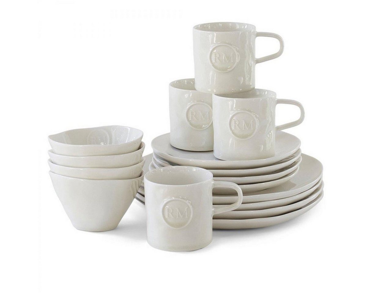 Rivièra Maison Geschirr-Set Geschirrset Portofino Weiß Dinnerware (16-Teilig) von Rivièra Maison