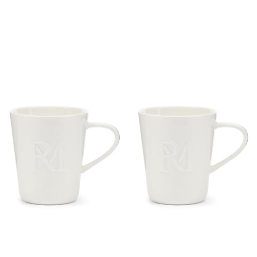 Riviera Maison Kaffeebecher-Set weiß, Becher mit Henkel, RM-Logo, Becher mit Henkel - RM Monogram Coffee Mug 230 ml - Porzellan - Satz von 2 Stück von Riviera Maison