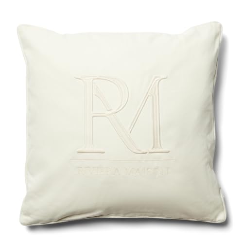 Riviera Maison Kissenbezug, Kissenhülle, Kopfkissenbezug, Dekokissen RM-Logo, Quadratisch - RM Monogram Pillow Cover - Weiß - Baumwolle - (LxB) 50x50 von Riviera Maison