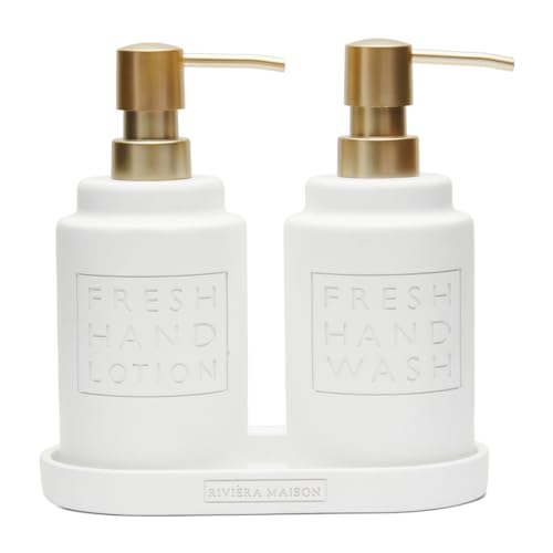 Riviera Maison Seifenpumpe, Handseife Handlotion Set seifenspender Set für Küche, Bad, Toilette, Nachfüllbar - Fresh Soap & Lotion Dispenser - Weiß, Polyresin - 380 ml -(LxBxH) 18.5x9.5x19 von Riviera Maison