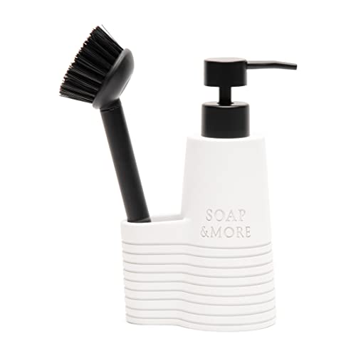 Riviera Maison - Seifenspender und Spülbürste - Cleaning Set Soap & More - Kunststoff - weiß/schwarz -11 x 7,8 x 20,5 cm von Riviera Maison
