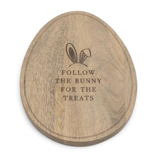 Riviera Maison Servierbrett Holz Osterei-Form, Osterdekoration rustikal Ostern Dekorationen - Follow The Bunny Serving Plate - (LxBxH) 25x18.5x1.5 von Riviera Maison
