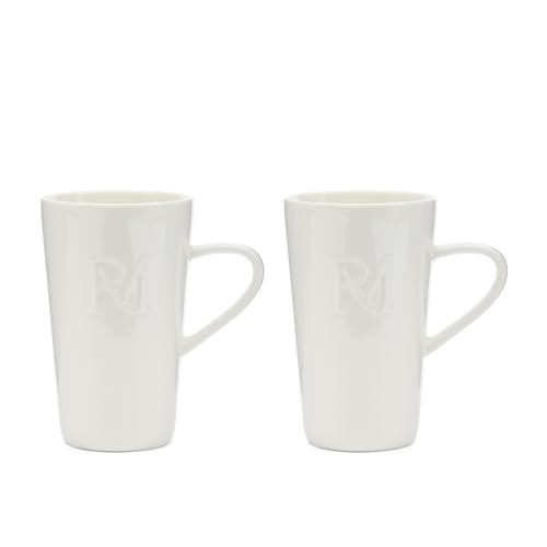 Riviera Maison Teebecher weiß, Tasse mit Henkel, Trinkbecher, RM-Logo - RM Monogram Coffee Mug 400 ml - Porzellan - (LxBxH) 12.5x8.5x14 - Satz von 2 Stück von Riviera Maison