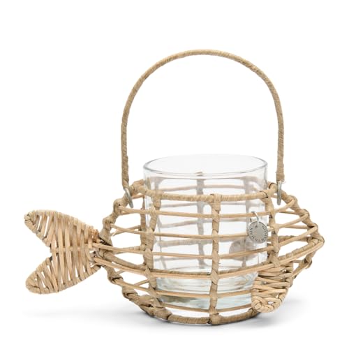 Rivièra Maison - Teelichthalter Klassische Fisch, naturfarbenes Rattan und Glas von Riviera Maison