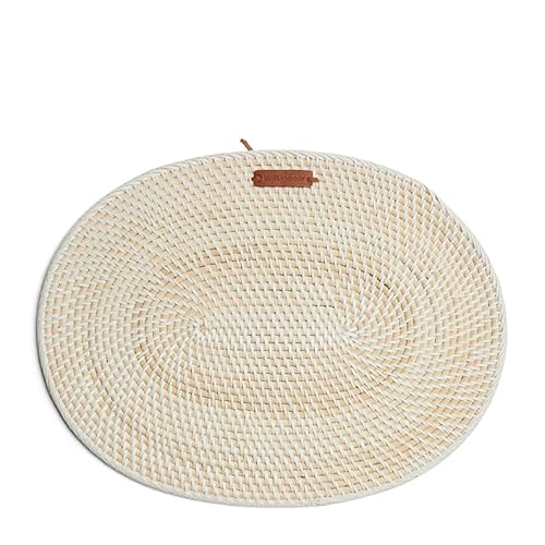 Riviera Maison Tischset oval, geflochtener Untersetzer Für Küche und Esstisch, Tischdekoration, Rustikal, Sommerlich, Handgefertigt - Crystal Bay Placemat - Weiß/Beige - Nitrit - (LxBxH) 40.5x30.5x0.5 von Riviera Maison