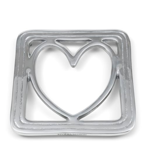 Riviera Maison Topfuntersetzer Silber, Hitzebeständig, Untersetzer für Pfannen - Lovely Heart Untersetzer Quadratisch mit Herz - Aluminium - Handgefertigt - (LxBxH) 20,5x20,5x1,5 von Riviera Maison