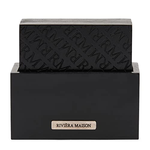 Riviera Maison Untersetzer, glasuntersetzer, quadratische Untersetzer mit Halter- RM Identity Coasters - MDF - Schwarz - (LxBxH) 10,5x11,5x5 von Riviera Maison