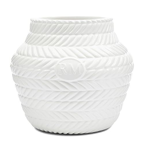 Riviera Maison Vase weiß, Blumentopf, Geflochten, groß, Handgefertigt - RM Paloma Braided Vase - Porzellan - (ØxH) 22x25 von Riviera Maison