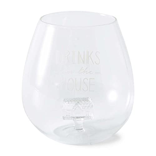 Riviera Maison Wasserglas mit Textgravur, Trinkglas, Spülmaschinentauglich 611 ml - 1 Stück - Drinks On The House Glass - Transparent - Glas - (ØxH) 10x11.5 von Riviera Maison