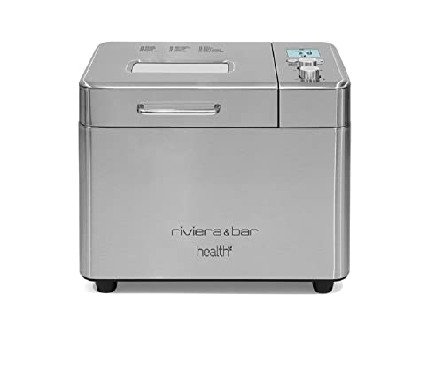 riviera&bar – Brotbackmaschine, Edelstahl, 500 W, mit 18 Programmen, 3 Größen (500 g, 750 g, 1 kg), Warmhaltefunktion 60 Minuten, Startzeitvorwahl 15 Stunden, Zubehör, Brot, Kuchen, Marmelade, QMP440 von Riviera & Bar