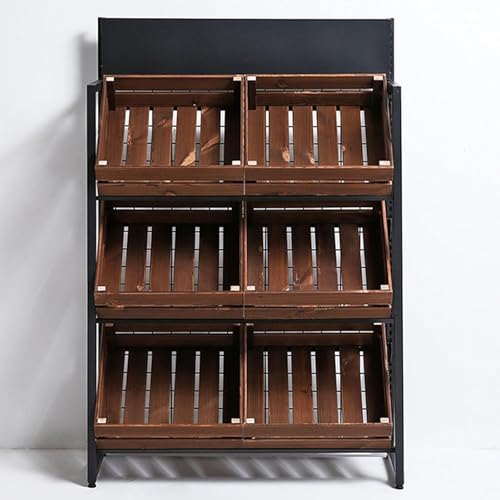 3/4-stöckiges Obst- und Gemüsekorb-Aufbewahrungsregal mit Aufbewahrungskorb, Supermarktregal, Snack-Organizer für Convenience Stores, Konzessionstankstellen(Brown,94x35x142cm/37x14x56") von Rivorne