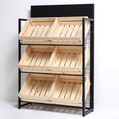 3/4-stöckiges Obst- und Gemüsekorb-Aufbewahrungsregal mit Aufbewahrungskorb, Supermarktregal, Snack-Organizer für Convenience Stores, Konzessionstankstellen(Natural,94x35x142cm/37x14x56") von Rivorne