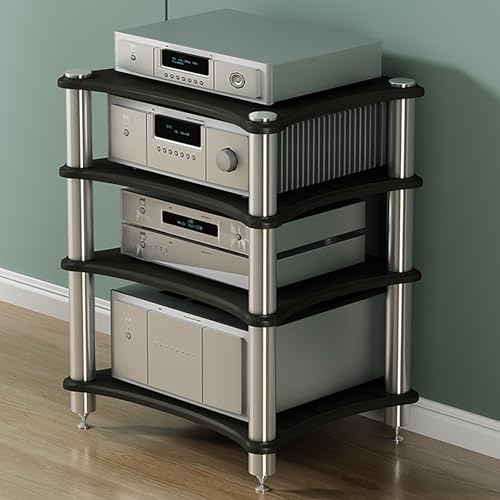 Audio/Videokomponentenschrank, Stereo Schrank,HiFi Regal, CD-Player Ständer, Schallplatten Regal, Halterung Aus Edelstahl for Zuhause/Büro/Theater-Einfach zu Montieren(Black,4-tier H85CM/34IN) von Rivorne