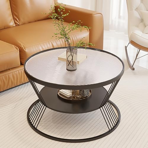 Couchtisch Rund Glas Beistelltisch mit Stauraum für Wohnzimmer Platte aus Gehärtetem Glas und Rahmen aus Schmiedeeisen Modedesign für Wohnzimmer Oder Büro Einfach zu Montieren(Black-A,70x45cm/28x18") von Rivorne