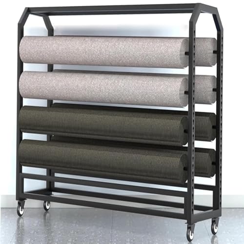 Großer Textilrollen-Lagerständer mit Rollen – Hänge-Regal für Tischdeckenrollen – Robuster Mobiler Stahlorganisator für Die Präsentation Verschiedener Spulenprodukte(Wide-130cm//18Rods) von Rivorne