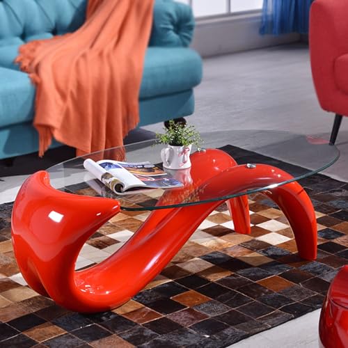 Moderner Couchtisch aus Glas, Zentraler Wohnzimmer-Couchtisch, Simple Style, Tempered Glass Top, Carbon Steel Base, Easy to Assemble für Kleine Räume Wohnzimmer Schlafzimmer Balkone-Einfache Montage(R von Rivorne