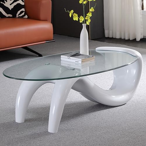Moderner Couchtisch aus Glas, Zentraler Wohnzimmer-Couchtisch, Simple Style, Tempered Glass Top, Carbon Steel Base, Easy to Assemble für Kleine Räume Wohnzimmer Schlafzimmer Balkone-Einfache Montage(W von Rivorne