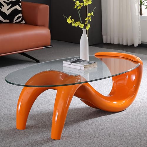 Moderner Couchtisch aus Glas, Zentraler Wohnzimmer-Couchtisch, Simple Style, Tempered Glass Top, Carbon Steel Base, Easy to Assemble für Kleine Räume Wohnzimmer Schlafzimmer Balkone-Einfache Montage(O von Rivorne