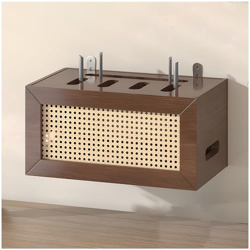Rivorne An Der Wand Montierte Modembox, Aufbewahrungsschrank für Set-Top-Boxen, Kabelaufbewahrungsbox Aus Holz, Router-Regal Aus Rattan für Das Wohnzimmer Im Schlafzimmer(52x26x21cm/21x13x8) von Rivorne