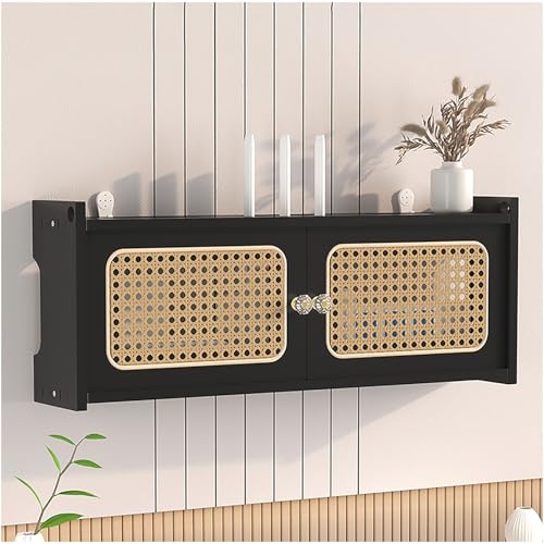 Rivorne Aufbewahrungsboxen für WLAN-Router Zur Wandmontage, Kabelaufbewahrungsbox Aus Holz, Aufbewahrungsregal für Router-Set-Top-Boxen für Das Wohnzimmer Im Schlafzimmer(Black,L60cm/24) von Rivorne