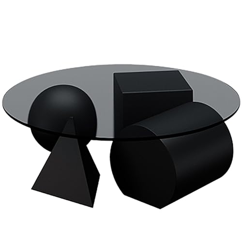 Rivorne Couchtisch 2er Set, Couchtisch Rund Glas mit Glasplatte, Carbon Steel Base, Simple Style für Wohnzimmer oder Büro-Easy to Assemble(Black,80x25cm/31x10in) von Rivorne