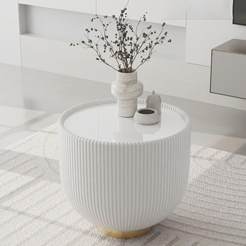 Rivorne Couchtisch Rund 2er Set Kreativer Runder Couchtisch aus Glas mit Metallrahmen für Wohnzimmer, Schlafzimmer, Heimdekoration(Little White) von Rivorne