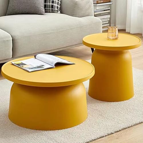 Rivorne Couchtisch Rund mit Stauraum, Couchtisch 2er Set, PP-Material für Wohnzimmer, Schlafzimmer, Meditation-Einfach zu Montieren(Yellow/Yellow) von Rivorne