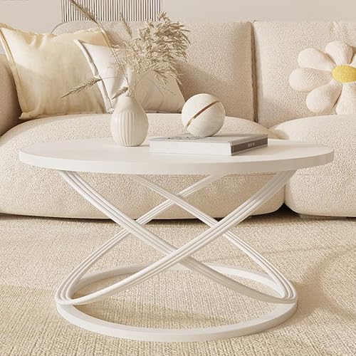 Rivorne Couchtisch Weiß, Moderner Runder Beistelltisch mit Ablage, Felsbrett + Metallrahmen, für Kleine Räume Wohnzimmer Schlafzimmer Balkone-Einfacher Aufbau(White,60x45cm/23.6x17.7) von Rivorne