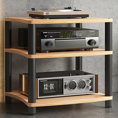 Rivorne Medienständer-Regal, Audio-Video-medienständer, Phonoschrank, CD-Player-Ständer, Spanplatte für Wohnzimmer Büro Einfach zu Montieren mit Schützenden Fußpolstern(3-Tier-C H66CM/26IN) von Rivorne