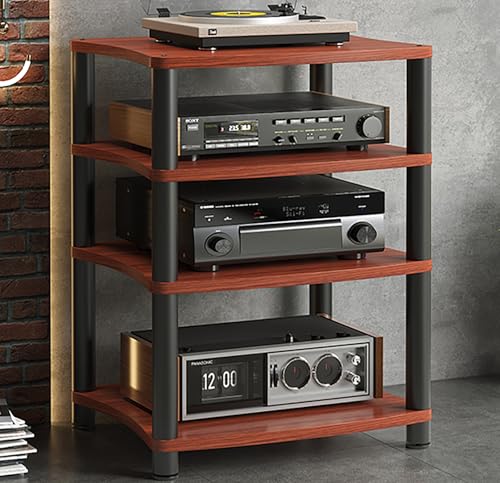 Rivorne Medienständer-Regal, Audio-Video-medienständer, Phonoschrank, CD-Player-Ständer, Spanplatte für Wohnzimmer Büro Einfach zu Montieren mit Schützenden Fußpolstern(4-Tier-B H88CM/35IN) von Rivorne