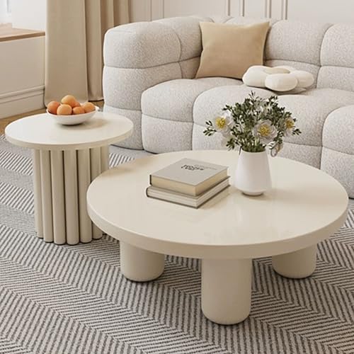 Rivorne Runder Couchtisch Weiß 2er Set Wohnzimmer Tisch Für Couch Dichte Plattenmaterial Dicker Boden Für Wohnzimmermöbel-Einfach zu montieren(Large Set) von Rivorne