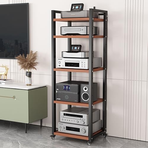 Rivorne Schallplatten Regal, HiFi Rack Phonoschrank, Audio Rack HiFi Regal, Halterung Aus Kohlenstoffstahl for Zuhause/Büro/Theater-Einfach zu Montieren(Walnut,5-Tier) von Rivorne