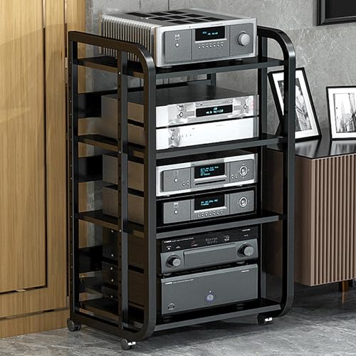 Rivorne Stereo Schrank Entertainment Center, HiFi Regal Audio Rack, CD-Player-Ständer, Medienaufbewahrungsschrank, Medienturm-Schrankregal for Spielekonsolen(White,4-Tier 50x43x90cm) von Rivorne