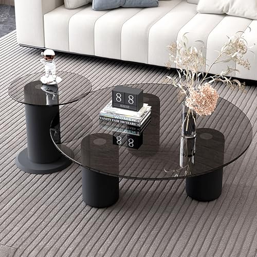 Rivorne Wohnzimmer Tisch für Couch, Couchtisch 2er Set Rund, Tischplatte aus Gehärtetem Glas, Verstärkte Beine für Wohnzimmer, Schlafzimmer, Balkon-Einfache Montage(1 Set Table-A,90x31cm/35x12in) von Rivorne