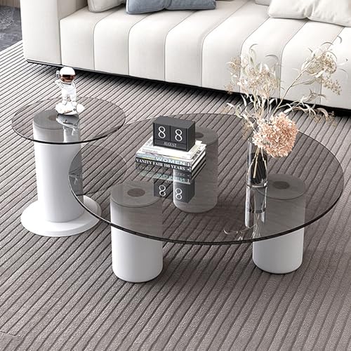 Rivorne Wohnzimmer Tisch für Couch, Couchtisch 2er Set Rund, Tischplatte aus Gehärtetem Glas, Verstärkte Beine für Wohnzimmer, Schlafzimmer, Balkon-Einfache Montage(1 Set Table-C,70x31cm/28x12in) von Rivorne