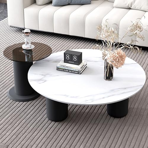 Rivorne Wohnzimmer Tisch für Couch, Couchtisch 2er Set Rund, Tischplatte aus Gehärtetem Glas, Verstärkte Beine für Wohnzimmer, Schlafzimmer, Balkon-Einfache Montage(1 Set Table-G,70x31cm/28x12in) von Rivorne