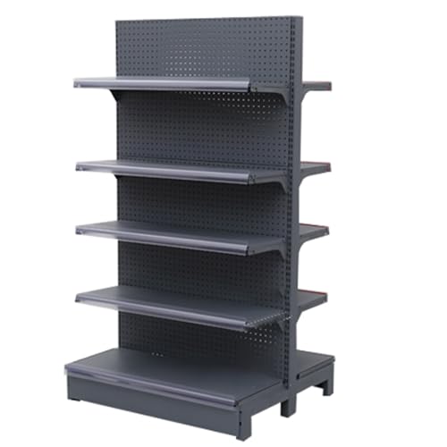 Robustes Supermarktregal mit 20 Haken, Verkaufsregale, Supermarktregal, Snackregale mit 5 Regalen für Den Einzelhandel, Supermärkte, Drogerien, Garagen(Double-sided,L123xH165cm) von Rivorne
