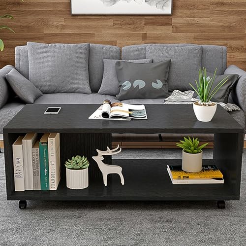 Zentraler Wohnzimmer-Couchtisch, Mit Mehrschichtiger Aufbewahrung und Beweglichem Sofatisch Auf Rolle für Kleine Räume Wohnzimmer Schlafzimmer Balkone-Einfach Zu Montieren(Black,80x40x38cm/31x16x15in) von Rivorne