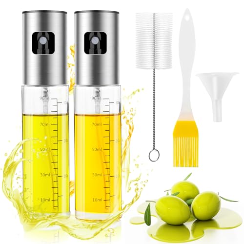 Riwer 2 Stück 100ml Ölsprüher - Ölsprühflaschen für Heißluftfritteuse - Öl Sprayer Sprühflasche für Grillen Backen Salate - Inkl. Backpinsel Trichter Bürste von Riwer