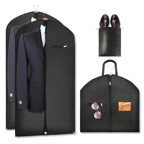 Riwer 2 Stück Premium Kleidersack mit Schuhbeutel 120 x 60 cm Anzugtasche für Reisen Aufbewahrung Kleiderhülle Lang Faltbare Mottensicher Business Anzugtasche mit Tragegriff Schwarz von Riwer