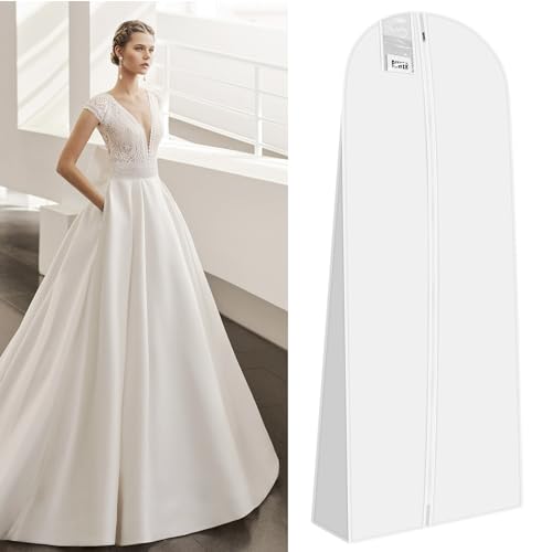 Riwer Brautkleidhülle Kleidersack 180 cm Anti-Staub Atmungsaktiver Hochzeitskleid Kleidersäcke mit reißverschluss für Brautkleider Abendkleider oder Lange Mäntel, Weiß von Riwer