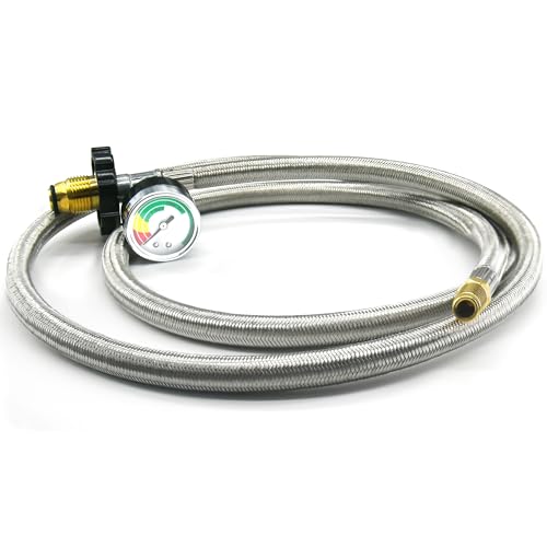 Rixordd Universal-Propan-Tankschlauch mit verbessertem Messgerät, 1,5 m lang, Edelstahl geflochten, POL 1/4 Zoll NPT, perfekt für Standard-zweistufigen Regler von Rixordd