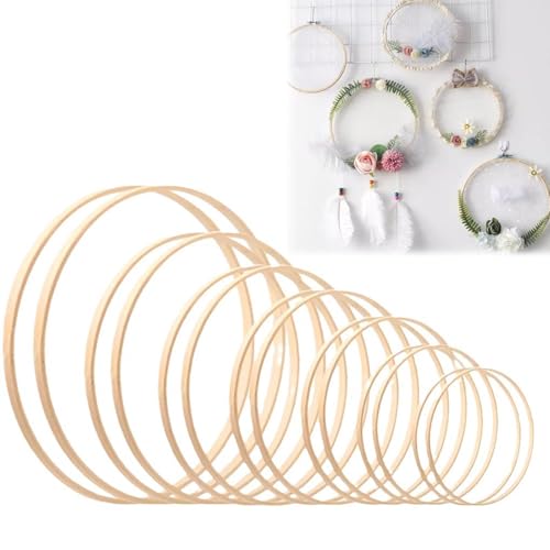 14 Stück Bambus Holzringe zum Basteln, 7 Größen Wandbehang Bambus Holz Bastelringe, Holzringe Makramee Ringe Traumfänger Ringe Bambus Ringe Set, 8 10 13 15 17 18 20 cm von Rixotix